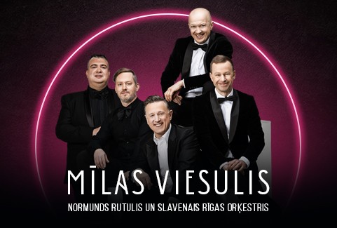 Izrādes "Koncertprogramma MĪLAS VIESULIS / ar NORMUNDU RUTULI un Slaveno Rīgas orķestri" attels