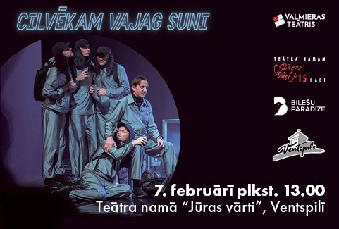 Izrādes "Valmieras drāmas teātra izrāde CILVĒKAM VAJAG SUNI" attels