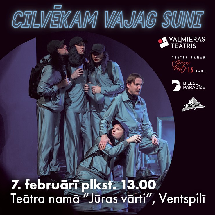 Izrādes "Valmieras drāmas teātra izrāde CILVĒKAM VAJAG SUNI" attels