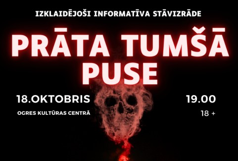 Izrādes "PRĀTA TUMŠĀ PUSE | Rūtas Treijas izklaidējoši informatīva kriminālā stāvizrāde" attels