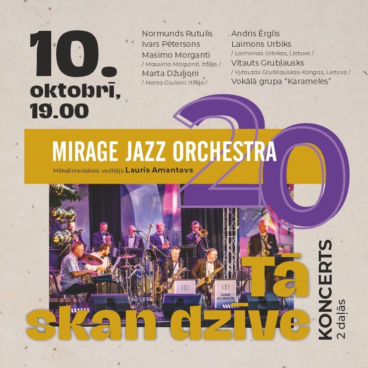 Izrādes "MIRAGE JAZZ ORCHESTRA | 20. jubilejas koncerts "Tā skan dzīve"" attels