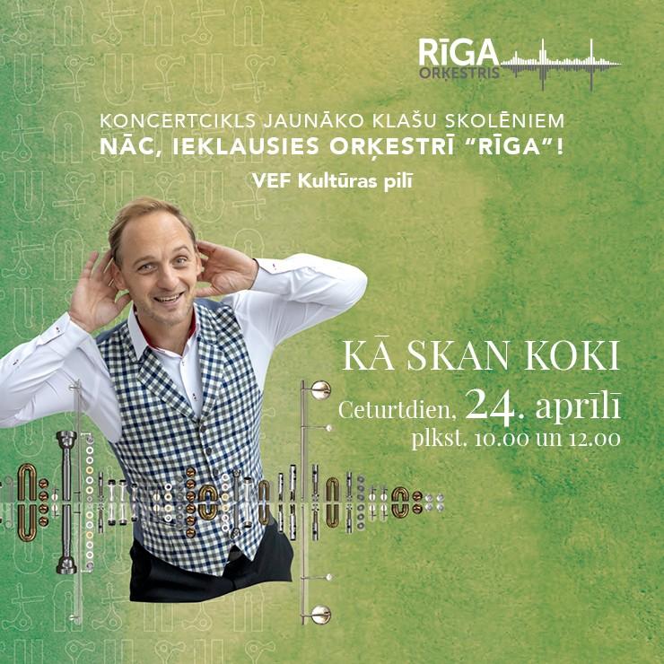Izrādes "KĀ SKAN KOKI. “Nāc, ieklausies Orķestrī RĪGA” ar Daumantu Kalniņu" attels