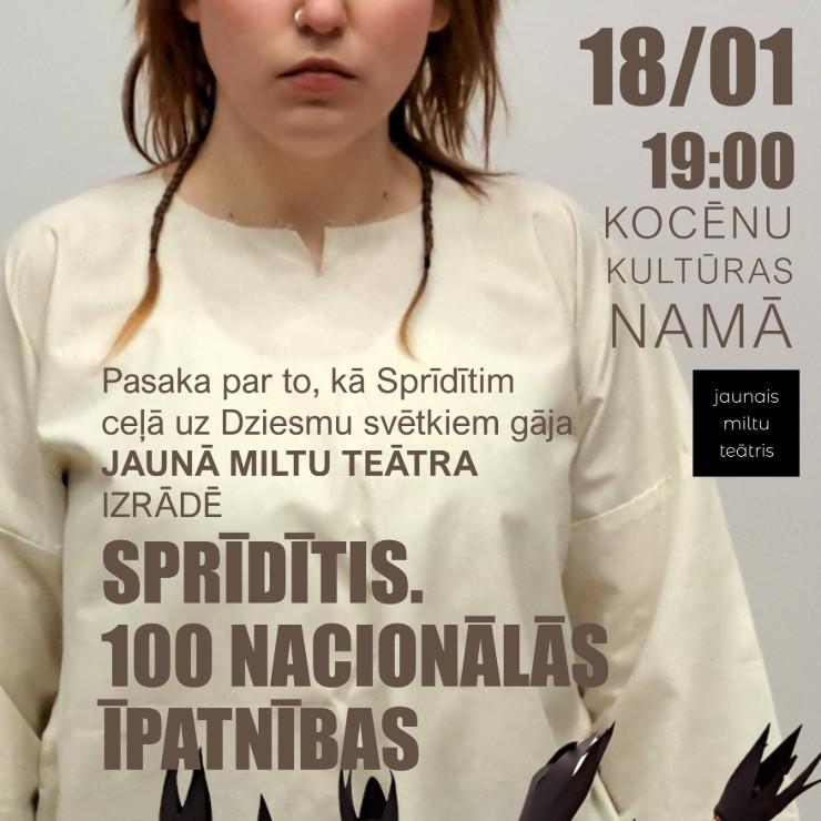 Izrādes "Jaunā Miltu teātra izrāde “Sprīdītis. 100 nacionālās īpatnības”" attels