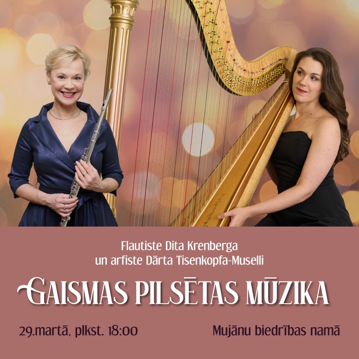 Izrādes "GAISMAS PILSĒTAS MŪZIKA | Flautiste Dita Krenberga un arfiste Dārta Tīsenkopfa-Muselli" attels