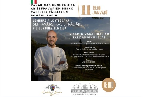 Izrādes "Vakariņas Ungurmuižā ar šefpavāriem Mirko Vaselli (Itālija) un Romānu Lapiņu" attels