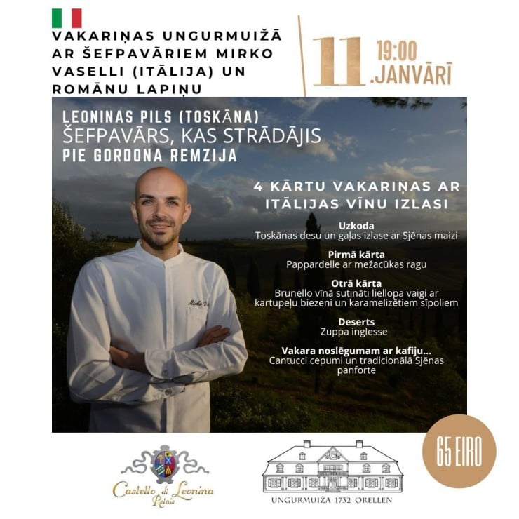 Izrādes "Vakariņas Ungurmuižā ar šefpavāriem Mirko Vaselli (Itālija) un Romānu Lapiņu" attels