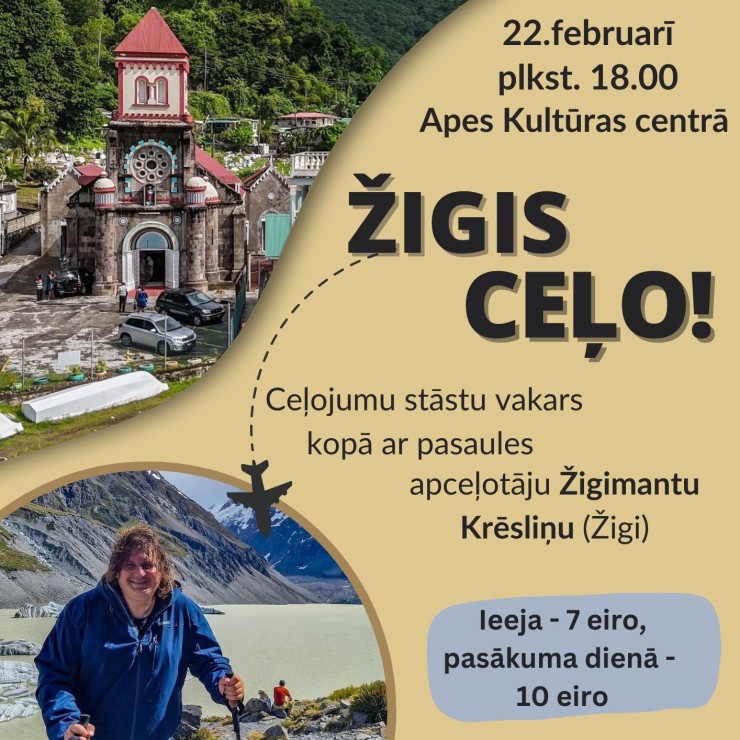 Izrādes "ŽIGIS CEĻO | Ceļojumu stāstu vakars kopā ar pasaules apceļotāju Žigimantu Krēsliņu (Žigi)" attels