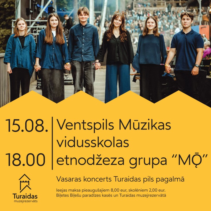 Izrādes "Dainu kalna vasara. Ventspils Mūzikas vidusskolas etnodžeza grupas “MǬ” koncerts Turaidas pils pagalmā" attels