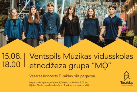 Izrādes "Dainu kalna vasara. Ventspils Mūzikas vidusskolas etnodžeza grupas “MǬ” koncerts Turaidas pils pagalmā" attels