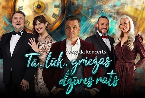 Izrādes "Vecgada koncerts "Tā, lūk, griežas dzīves rats"" attels