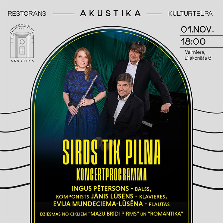 Izrādes "Jānis Lūsēns, Ingus Pētersons, Evita Mundeciema-Lūsēna | SIRDS TIK PILNA | Kultūrtelpā AKUSTIKA, Valmierā" attels