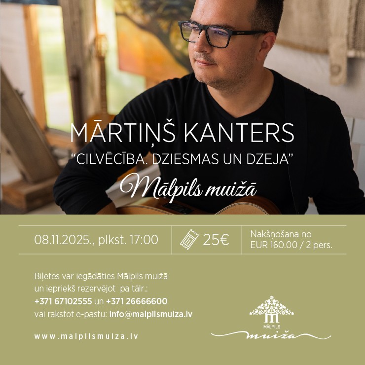 Izrādes "Mārtiņš Kanters Mālpils muižā "Cilvēcība. Dziesmas un dzeja"" attels