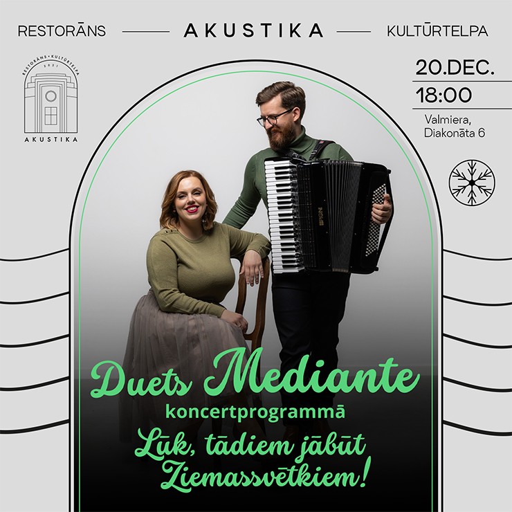 Izrādes "Duets Mediante | Lūk, tādiem jābūt Ziemassvētkiem! | Kultūrtelpā AKUSTIKA, Valmierā" attels