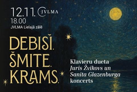 Izrādes "‘’DEBISĪ. KRAMS. ŠMITE’’ Klavieru dueta Jura Žvikova un Sanitas Glazenburgas koncerts" attels