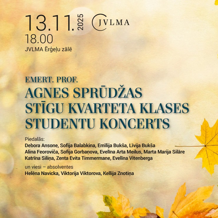 Izrādes "Emert. prof. Agnes Sprūdžas stīgu kvarteta klases studentu koncerts" attels