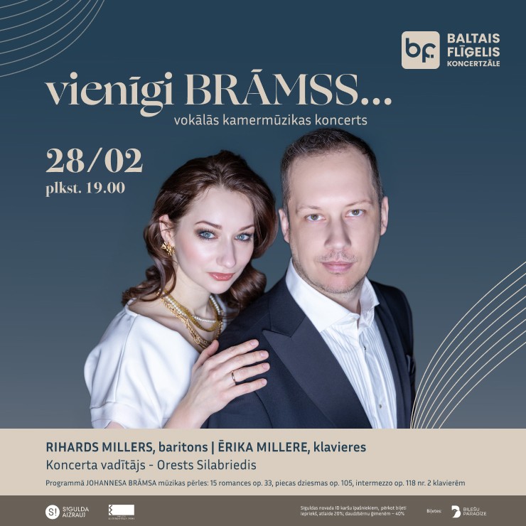 Izrādes "kamermūzikas koncerts "VIENĪGI BRĀMSS..." | Rihards Millers (baritons), Ērika Millere (klavieres), Orests Silabriedis (koncerta vadītājs)" attels