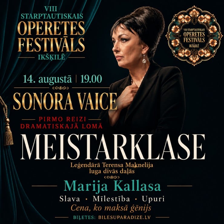 Izrādes "VIII Starptautiskais Operetes festivāls Ikšķilē ǀ SONORA VAICE Terensa Maknelija lugā "Meistarklase" ǀ par 20.gs.izcilāko operdīvu Mariju Kallasu" attels
