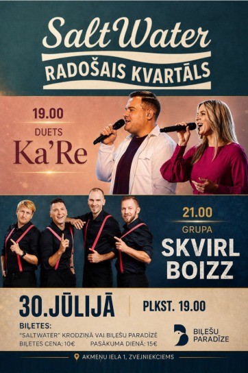 Meklēšanas rezultāta izrādes "Duets Ka'Re un grupa SKVIRL BOIZZ SaltWater Radošajā kvartālā" attels
