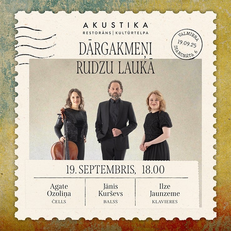 Izrādes "DĀRGAKMEŅI RUDZU LAUKĀ | Tenors Jānis Kurševs. Pianiste Ilze Jaunzeme. Čelliste Agate Ozoliņa" attels