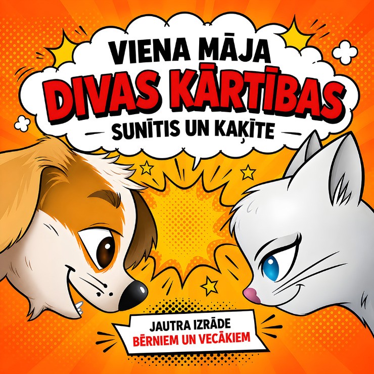 Изображение спектакля "SUNĪTIS UN KAĶĪTE - VIENA MĀJA. DIVAS KĀRTĪBAS komēdija bērniem un vecākiem / TEĀTRIS UN ES"