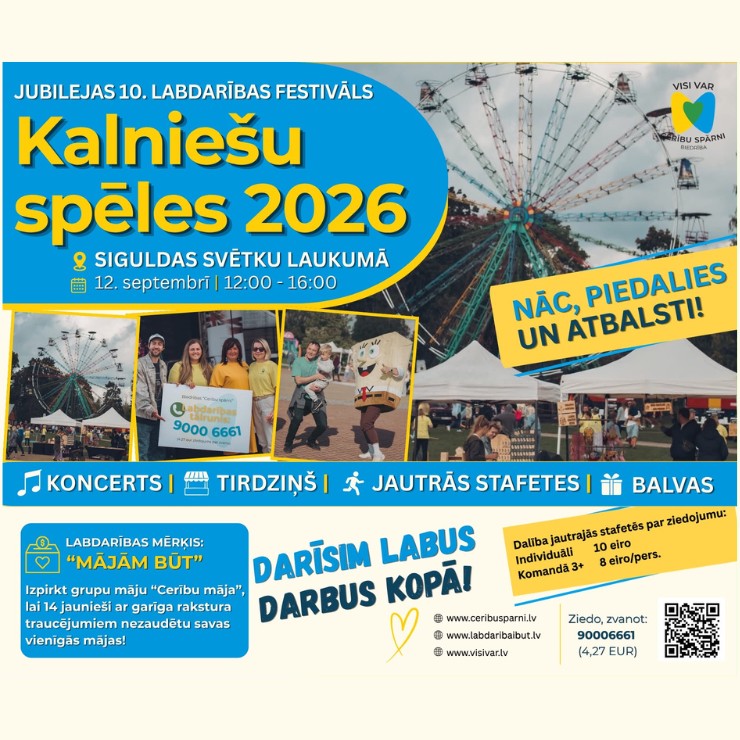 Изображение спектакля "JUBILEJAS 10. LABDARĪBAS FESTIVĀLS “KALNIEŠU SPĒLES 2026” SIGULDĀ | Dalība jautrajās stafetēs"