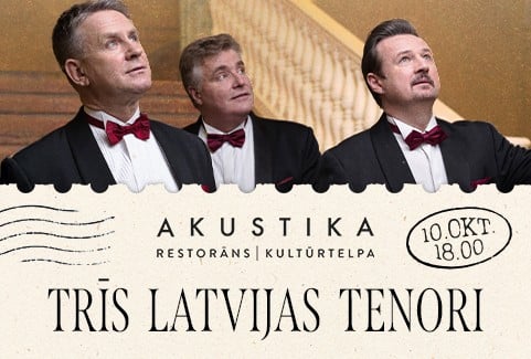 Izrādes "TRĪS LATVIJAS TENORI | Nauris Puntulis, Miervaldis Jenčs, Guntars Runģis | kultūrtelpā AKUSTIKA, Valmierā" attels