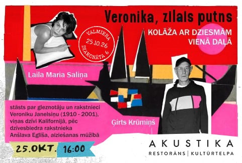Изображение спектакля "VERONIKA, ZILAIS PUTNS | Ģirts Krūmiņš un Laila Maria Saliņa | kultūrtelpā AKUSTIKA, Valmierā"