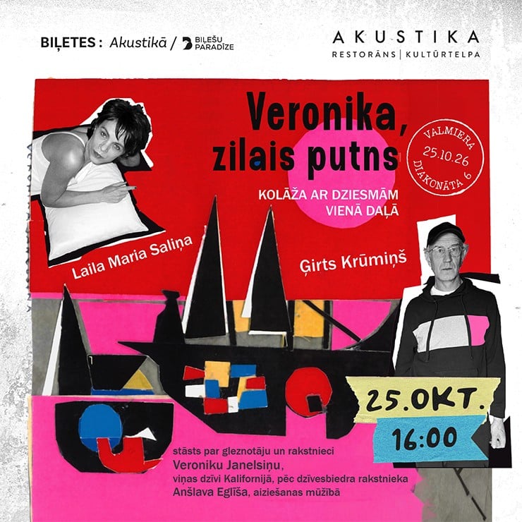 Изображение спектакля "VERONIKA, ZILAIS PUTNS | Ģirts Krūmiņš un Laila Maria Saliņa | kultūrtelpā AKUSTIKA, Valmierā"
