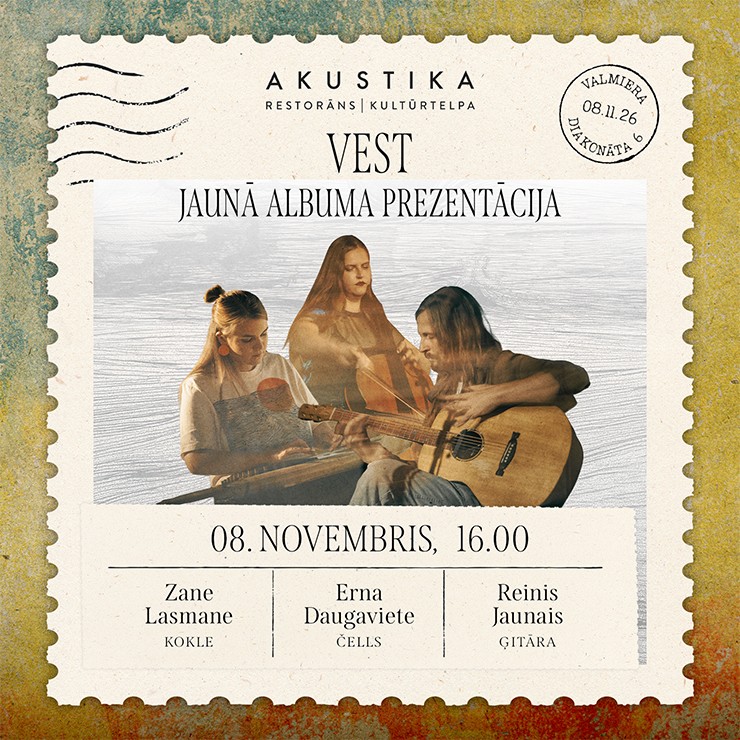 Изображение спектакля "Reinis Jaunais, Zane Lasmane, Erna Daugaviete | VEST | kultūrtelpā AKUSTIKA, Valmierā apakšvirsraksts: ĢITĀRA, KOKLE, ČELLS - Reiņa Jaunā albuma prezentācijas koncerts"