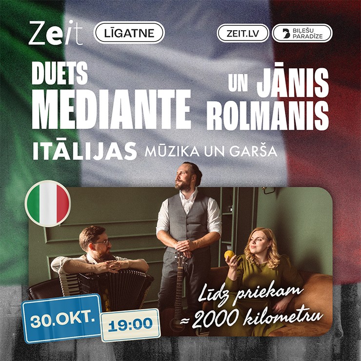 Изображение спектакля "ITĀLIJAS MŪZIKA un GARŠA | Duets Mediante un Jānis Rolmanis | „Līdz priekam ≈ 2000 kilometru”"
