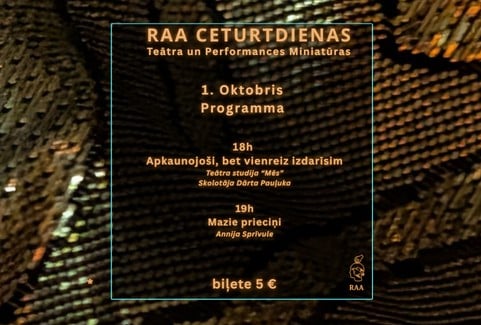 Izrādes "Teātra ceturtdienas RAA telpā | Performance “Apkaunojoši, bet vienreiz izdarīsim” / Performance “Mazie prieciņi”" attels