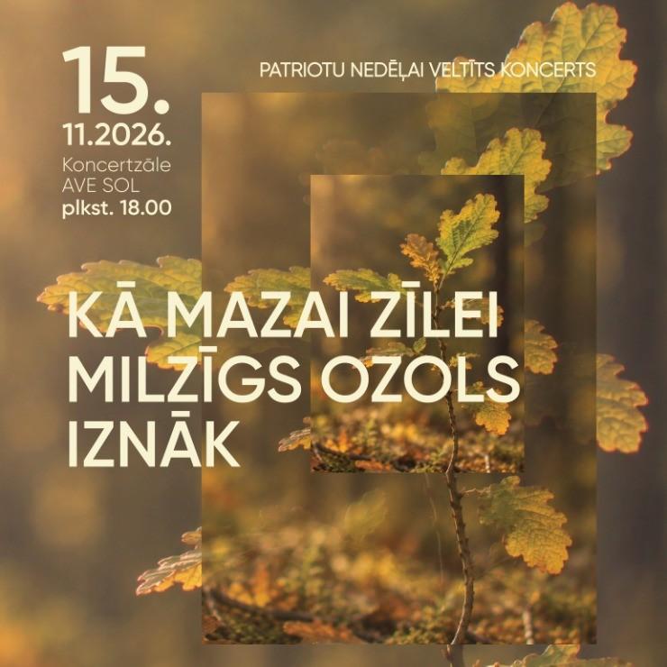 Image of the event "Patriotu nedēļai veltīts koncerts KĀ MAZAI ZĪLEI MILZĪGS OZOLS IZNĀK"