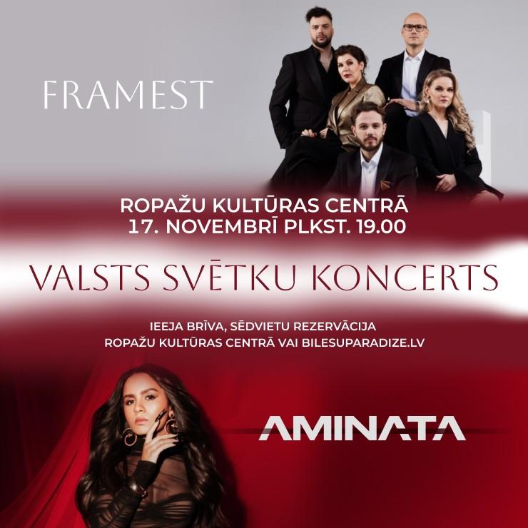 Izrādes "Valsts svētku koncerts Ropažu Kultūras centrā - grupa Framest un Aminata akustiskā solo programmā" attels