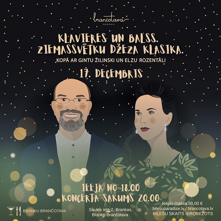 Izrādes "Klavieres un balss. Ziemassvētku džeza klasika ar Elzu Rozentāli un Gintu Žilinski | Branku Brančotava" attels