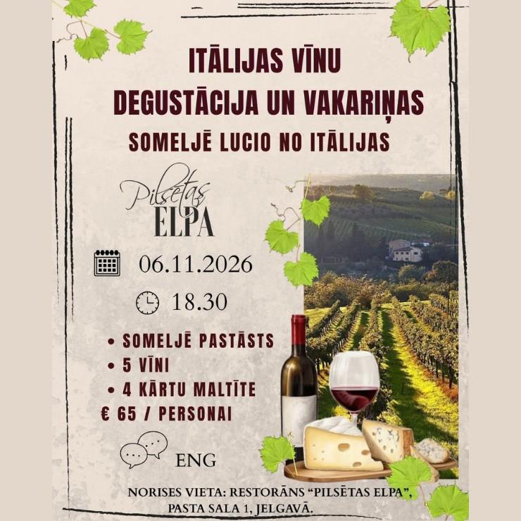 Izrādes "Itālijas vīnu degustācija un vakariņas | Someljē Lucio no Itālijas" attels